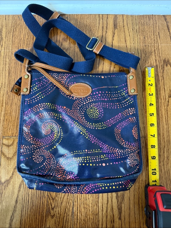 Fossil Handbags - Fossil Navy Crossbody with Multicolor Dot Swirl Pattern